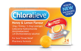CHLORALIEVE lozenges honey & lemon 0.6mg/1.2mg/2mg 24