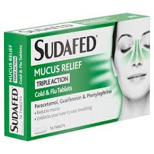 SUDAFED mucus relief triple action tablets 100mg/250mg/5mg 16