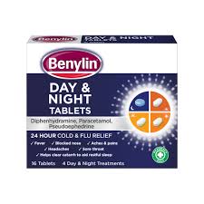BENYLIN DAY & NIGHT cold & flu capsules 25mg/500mg/6.1mg 16